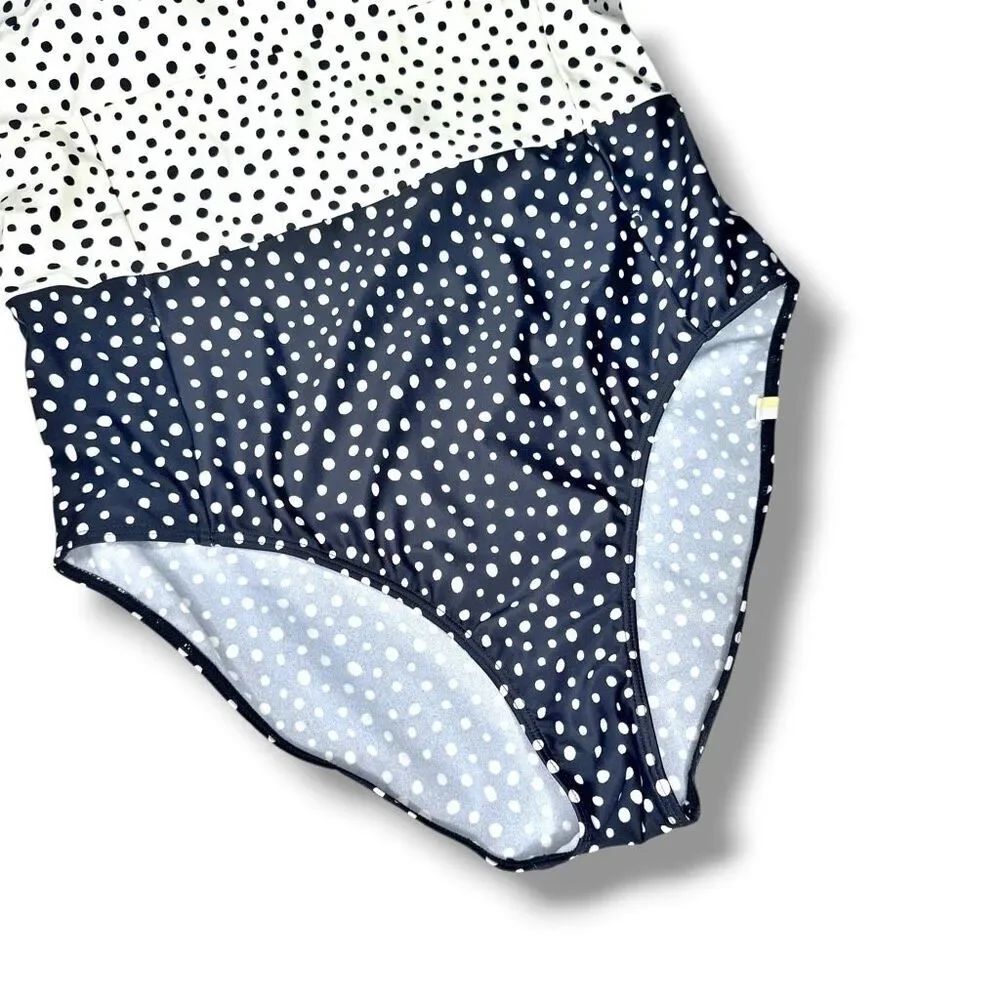 Summersalt The Ruffle Oasis One-Piece Swimsuit Black Cream Polka Dot Women’s 12 - Picture 6 of 10